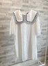 Women Embroidered Lace Trimmed Sailor Collar A-Line Dress
